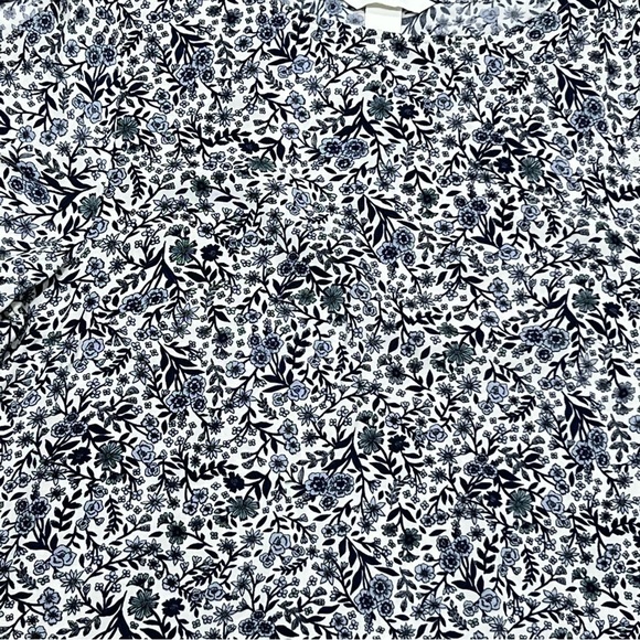 H&M Tie-Sleeve Floral-Print Navy Blue & white Shift dress - Picture 2 of 9